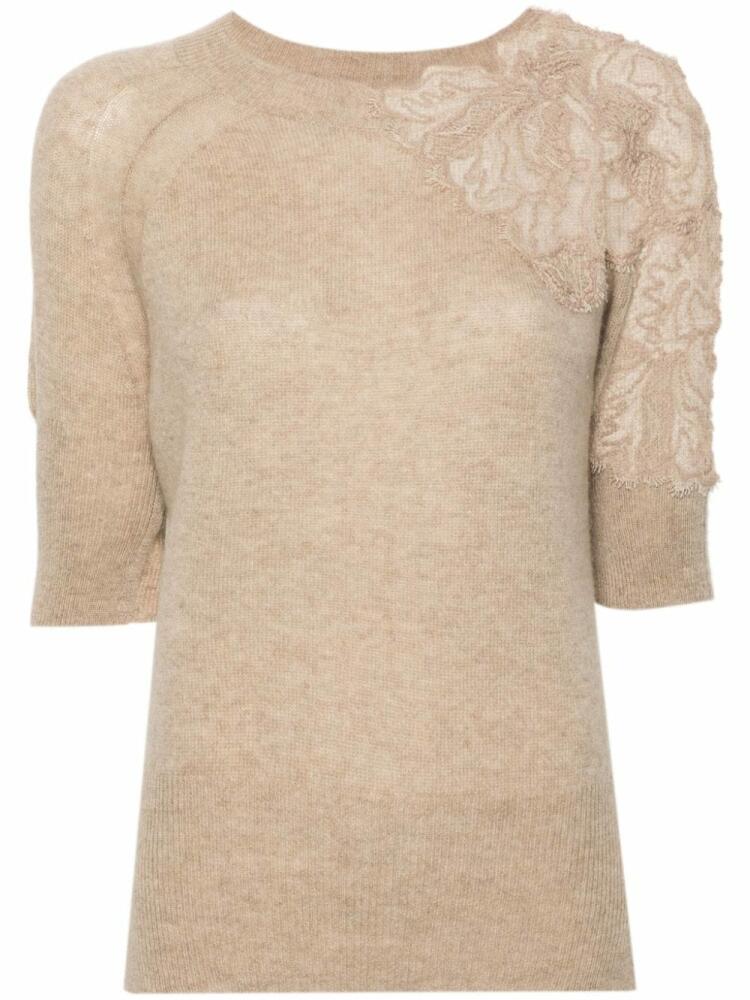 Ermanno Scervino lace-detail sweater - Brown Cover