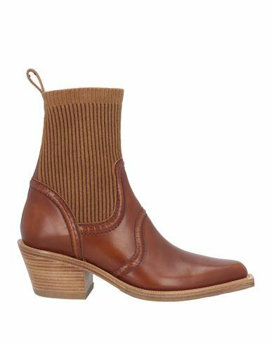 Chloé Woman Ankle boots Tan Leather, Textile fibers Cover