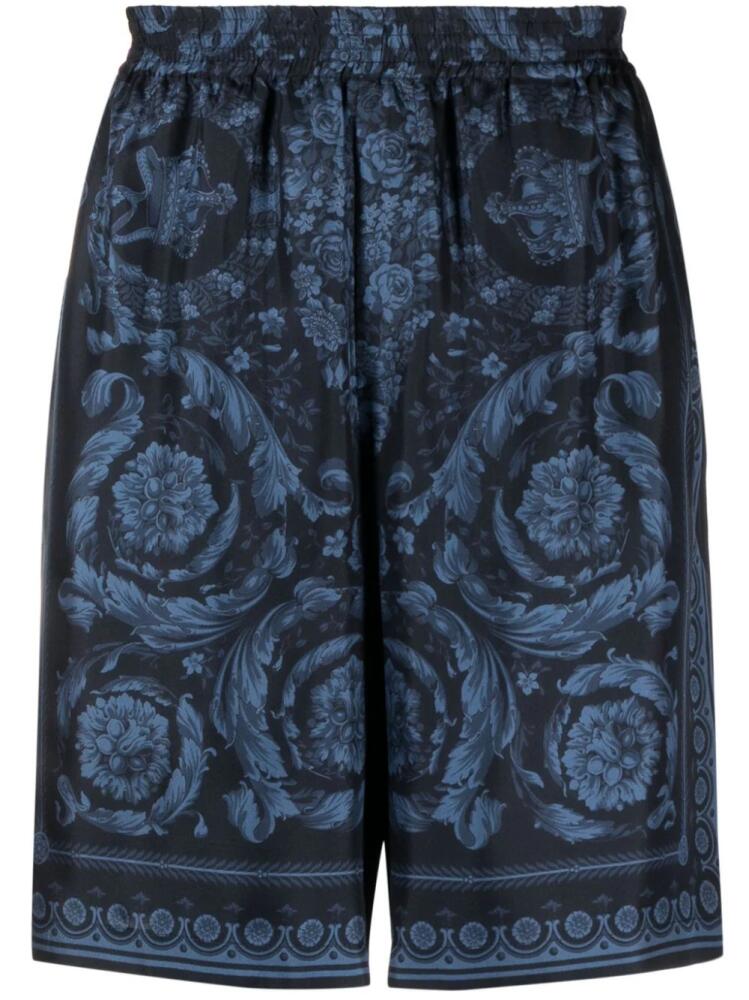 Versace Barocco-print silk shorts - Blue Cover