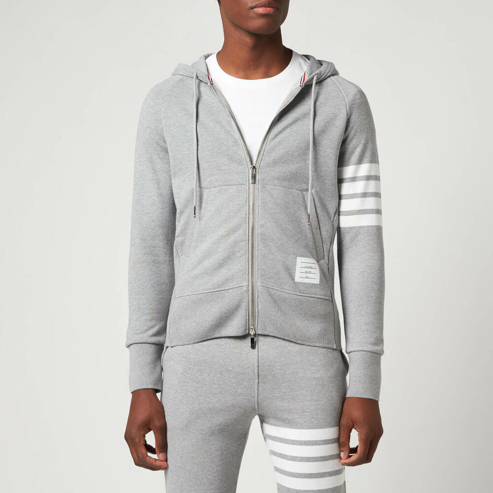 Thom Browne Men's 4-Bar Full Zip Hoodie - Light Grey Cover