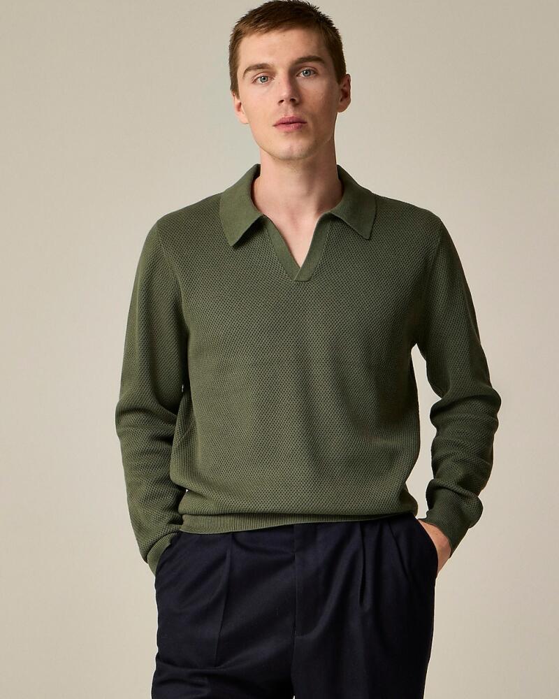 J.Crew Long-sleeve cotton mesh-stitch johnny-collar sweater-polo Cover