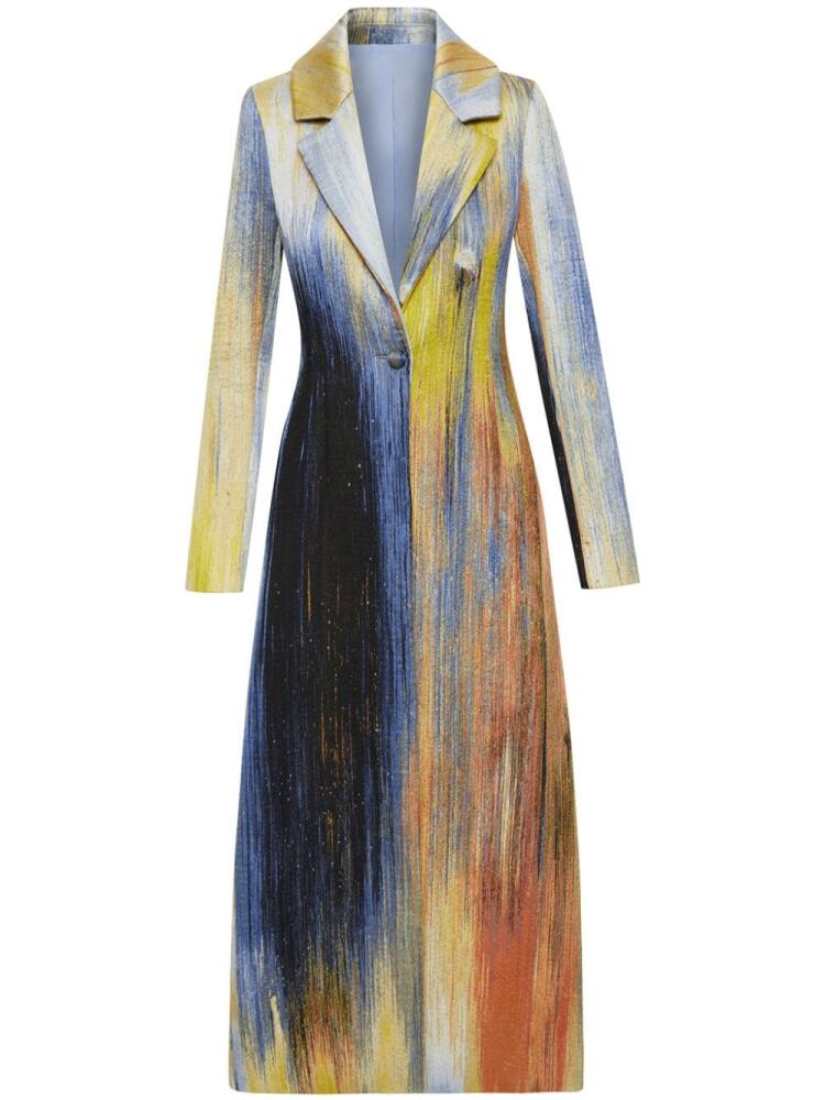 Oscar de la Renta brush-print jacquard silk coat - Yellow Cover