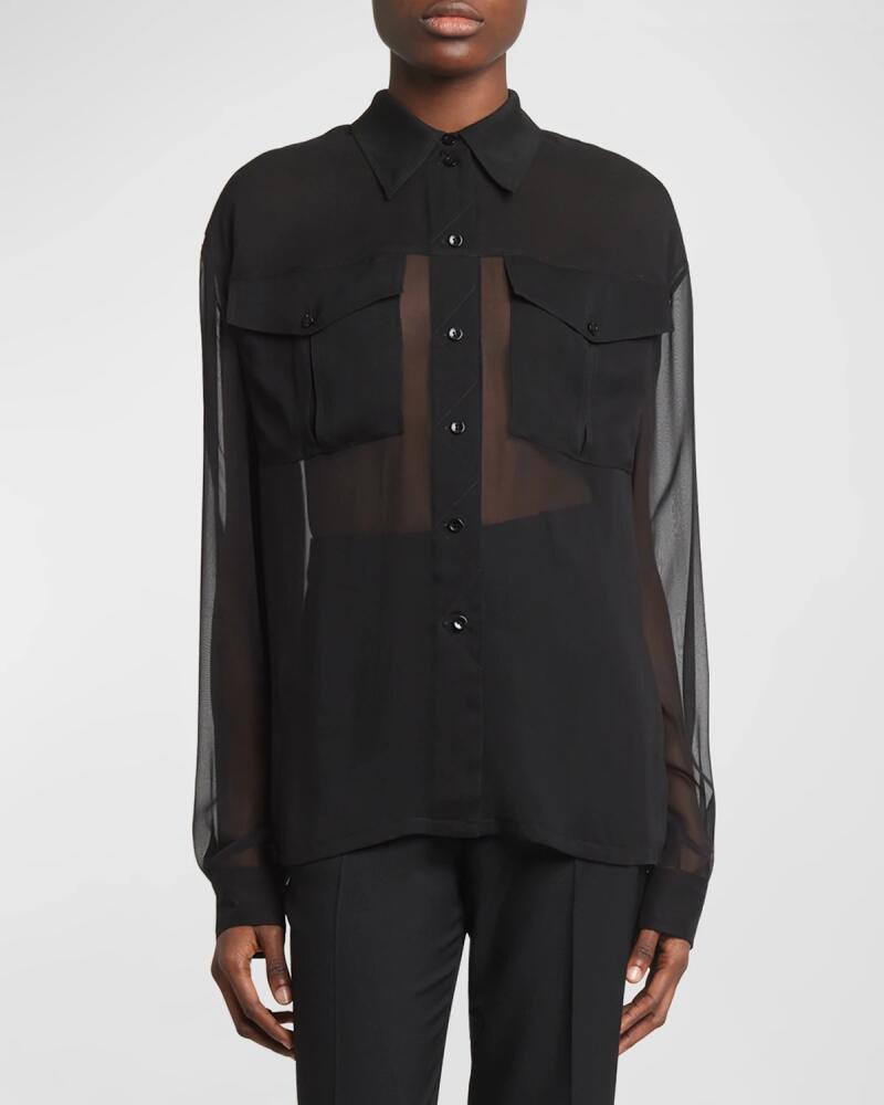 Saint Laurent Silk Chiffon Collared Shirt Cover