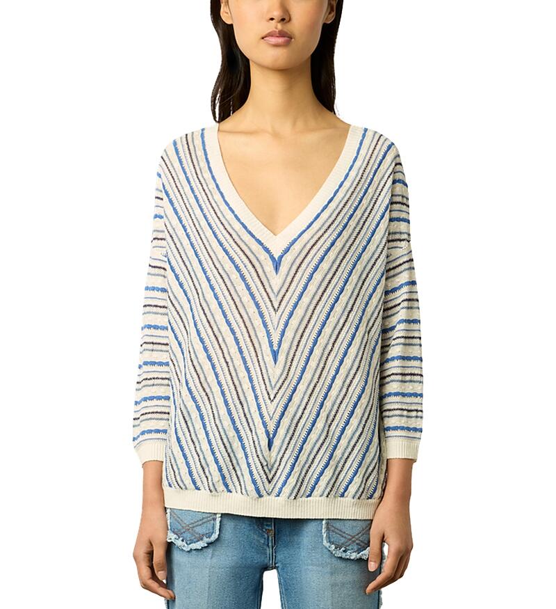 Gerard Darel Lamia Striped Three Quarter Sleeve Sweater Cover