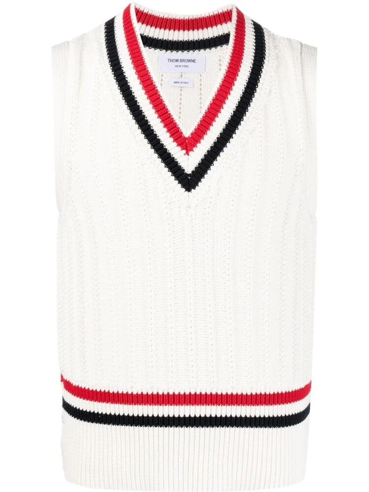 Thom Browne striped-trim knitted vest - White Cover