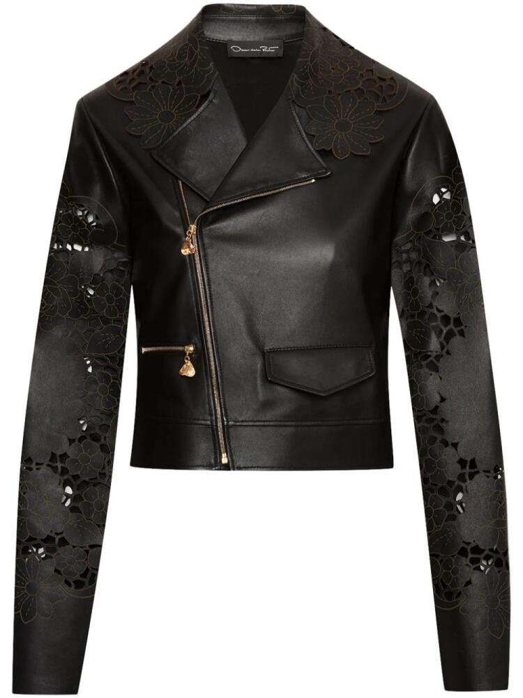 Oscar de la Renta laser-cut floral leather jacket - Black Cover