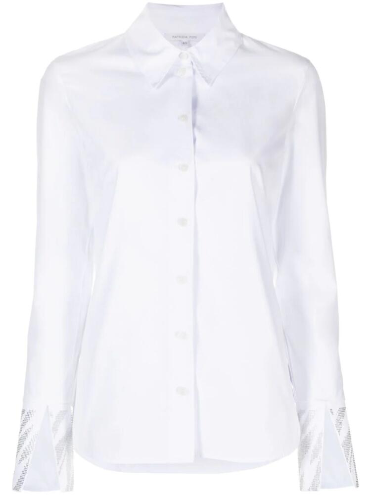 Patrizia Pepe rhinestones-trim long-sleeve cotton shirt - White Cover