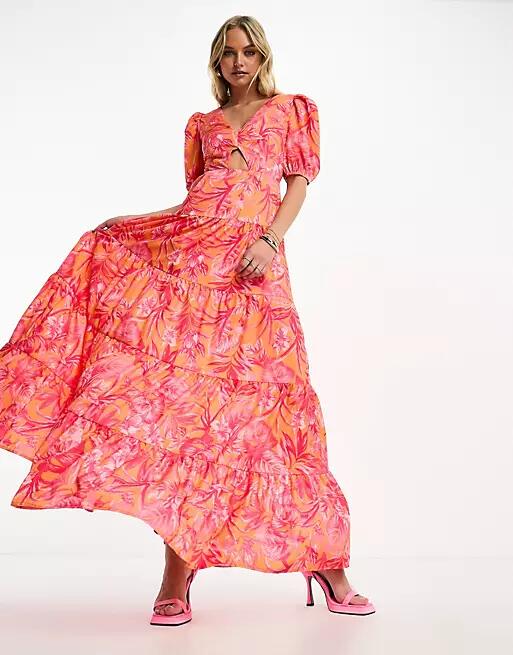 Style Cheat puff sleeve midi dress in floral-Multi Cover