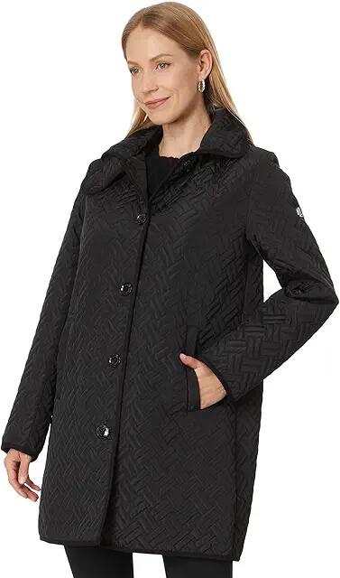 Lauren Ralph Lauren Hooded Blanket Quilt (Black) Women's Coat Cover