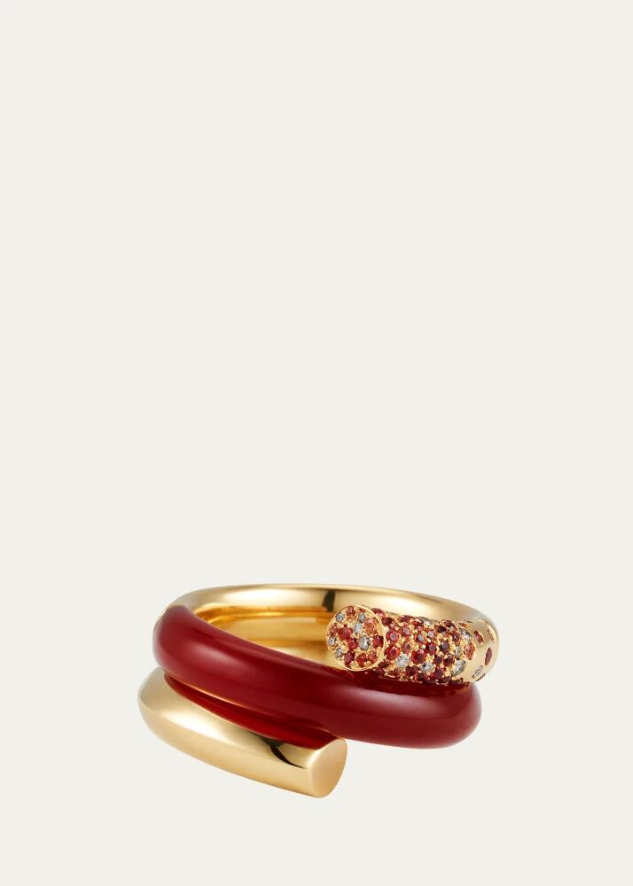 TABAYER Oera Fairmined 18K Yellow Gold Carnelian, Sapphire and Brown Diamond 3 Band Ring Cover