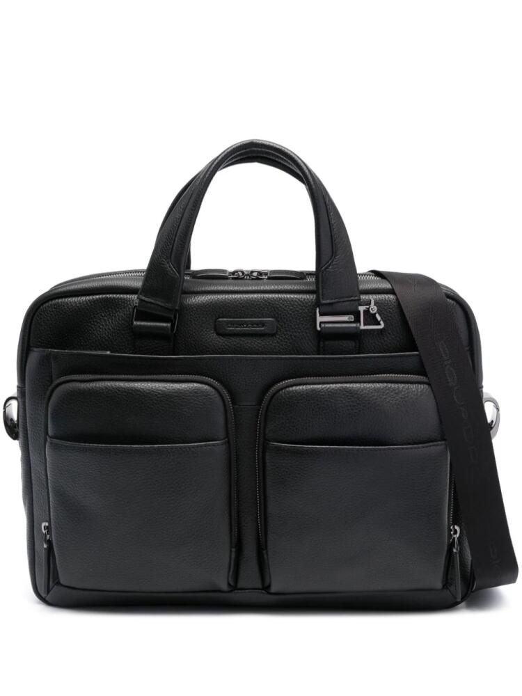 PIQUADRO logo-plaque leather briefcase - Black Cover