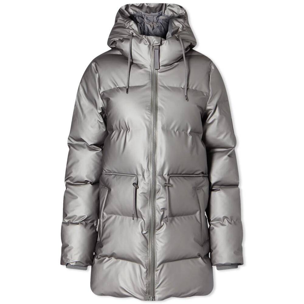 Rains Women's W Alta Puffer Parka Jacket in Metallic Grey Cover