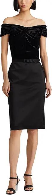 LAUREN Ralph Lauren Belted Off-the-Shoulder Cocktail Dress (Polo Black) Women's Dress Cover