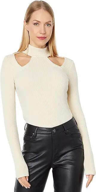 MONROW Rib Cutout Turtleneck (Off-White) Women's Clothing Cover