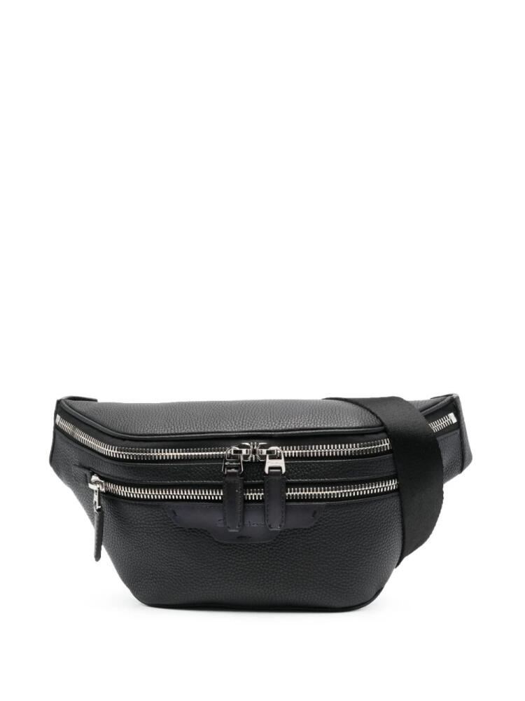 Santoni logo-patch leather belt bag - Black Cover