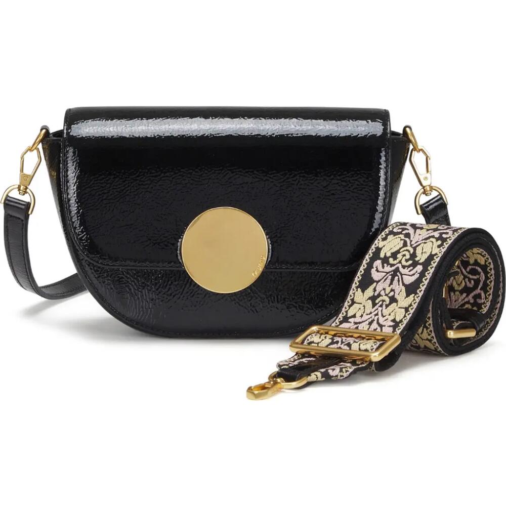 Oryany Lottie Crinkle Patent Leather Saddle Crossbody Bag in Black Cover