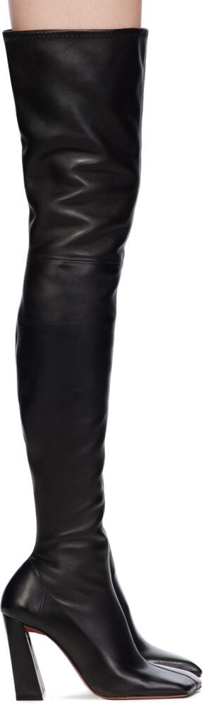 Amina Muaddi Black Marine Stretch Thigh High Boots Cover