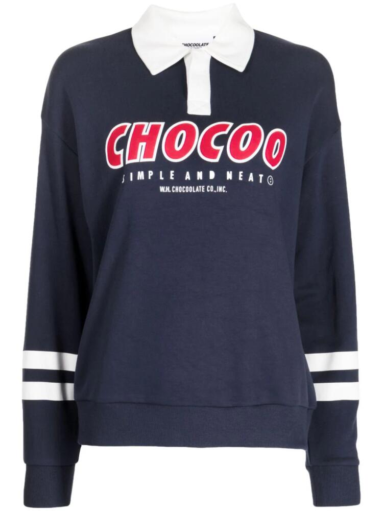 CHOCOOLATE logo-print long-sleeved polo shirt - Blue Cover