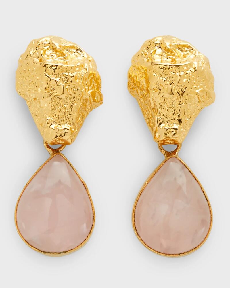 Devon Leigh Rose Quartz and Gold Post Earrings Cover