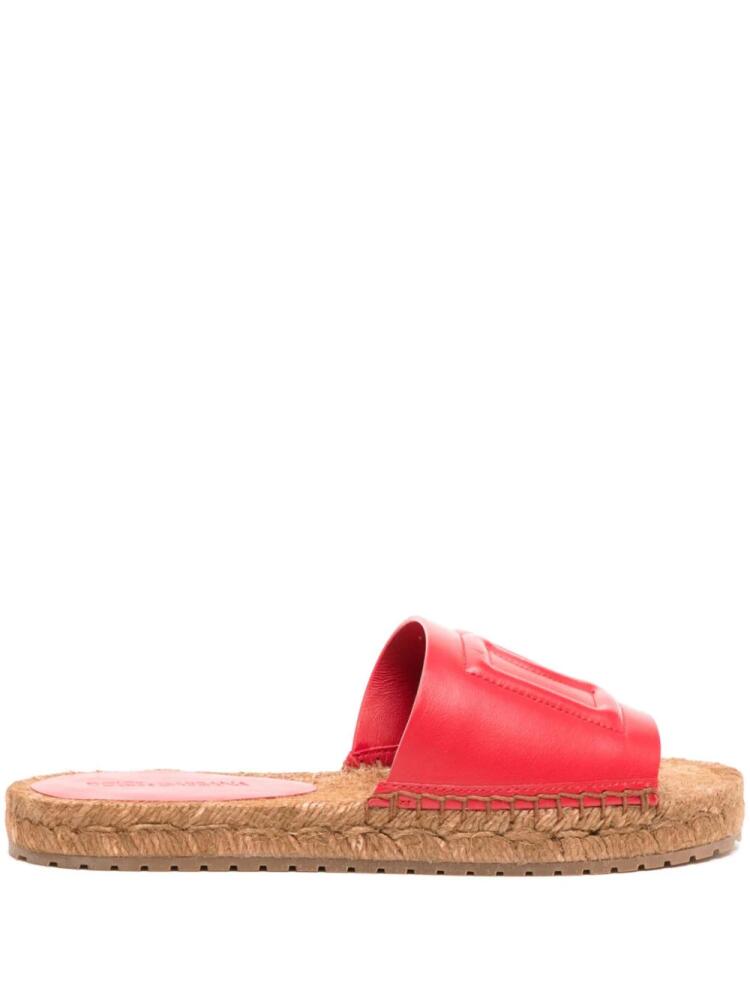 Dolce & Gabbana logo-embossed leather slides - Red Cover