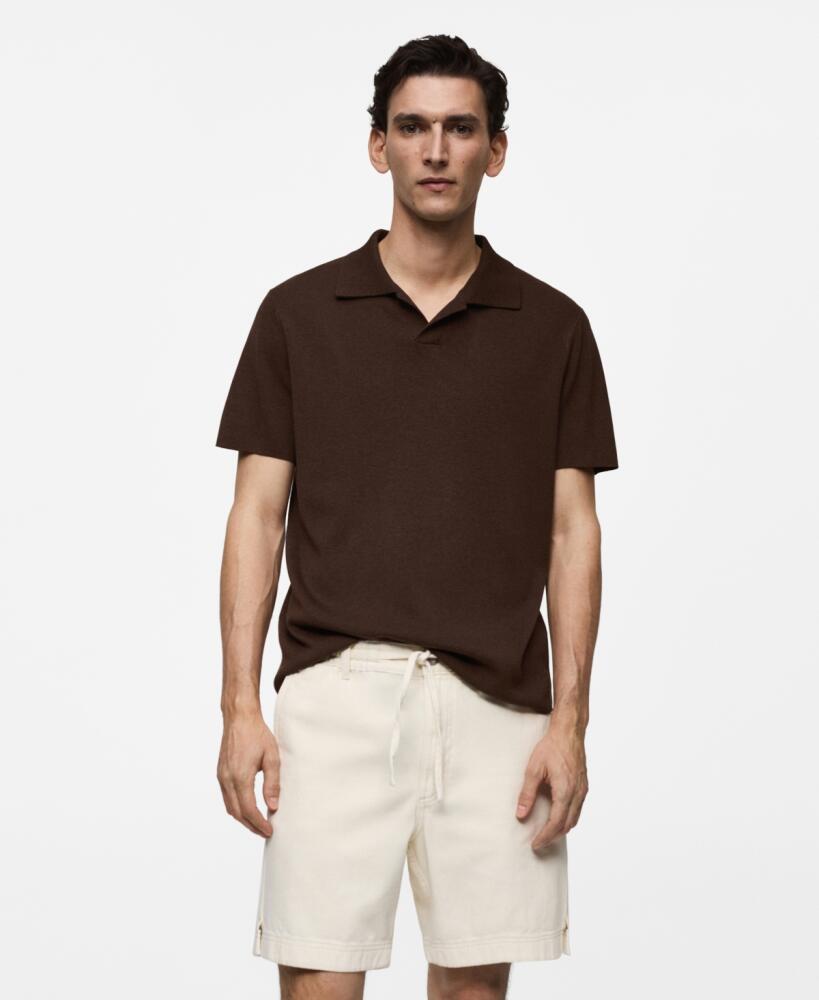 Mango Men's Textured Cotton Polo Shirt - Coffee Cover