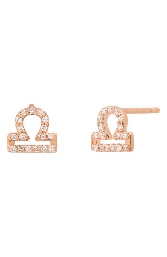 BYCHARI Zodiac Diamond Stud Earrings in 14K Rose Gold - Libra Cover