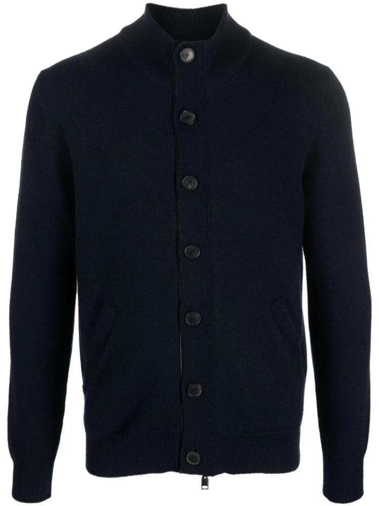 Brioni leather-trimmed cashmere cardigan - Blue Cover