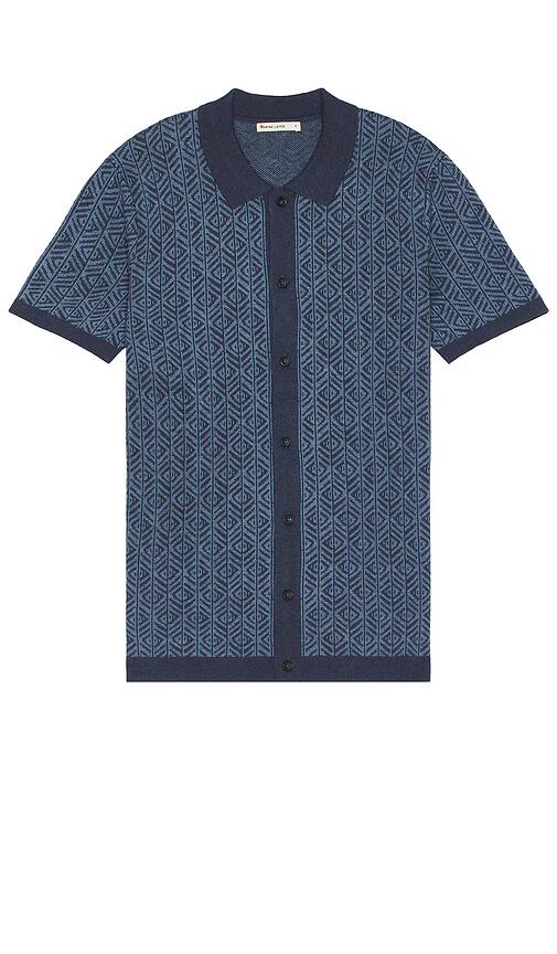 Marine Layer Jacquard Short Sleeve Sweater in Blue Cover