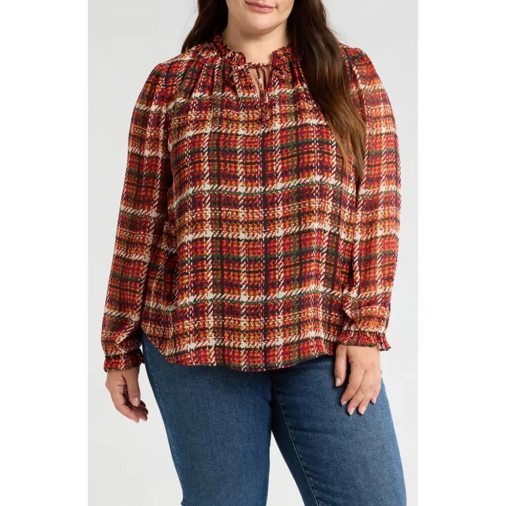 Jones New York Plaid Peasant Top in Bordeaux Multi Cover