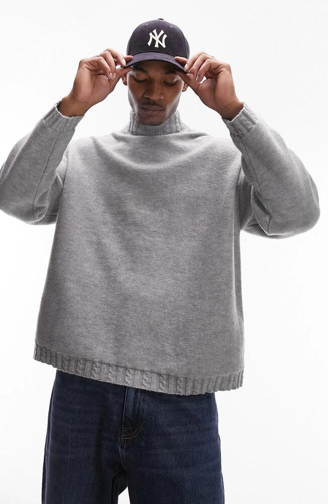 Topman Cable Stitch Trim Mock Neck Sweater in Charcoal Cover