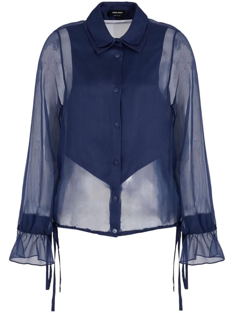 Giorgio Armani semi-sheer long-sleeve silk top - Blue Cover