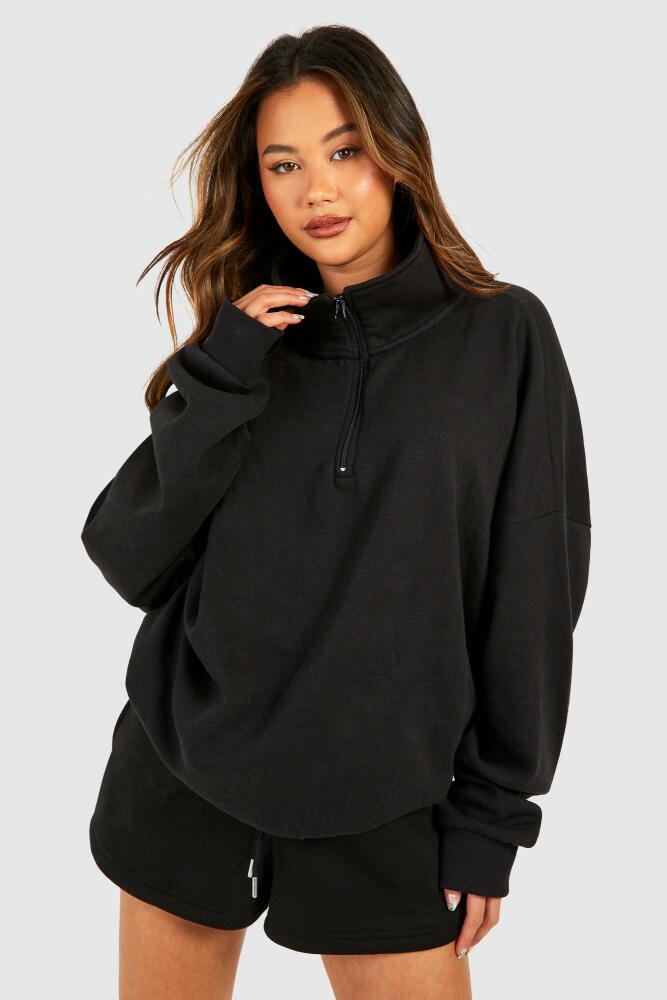 boohoo Womens Half Zip Oversized Sweatshirt - Black Cover