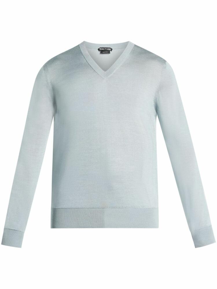 TOM FORD V-neck silk-blend jumper - Blue Cover