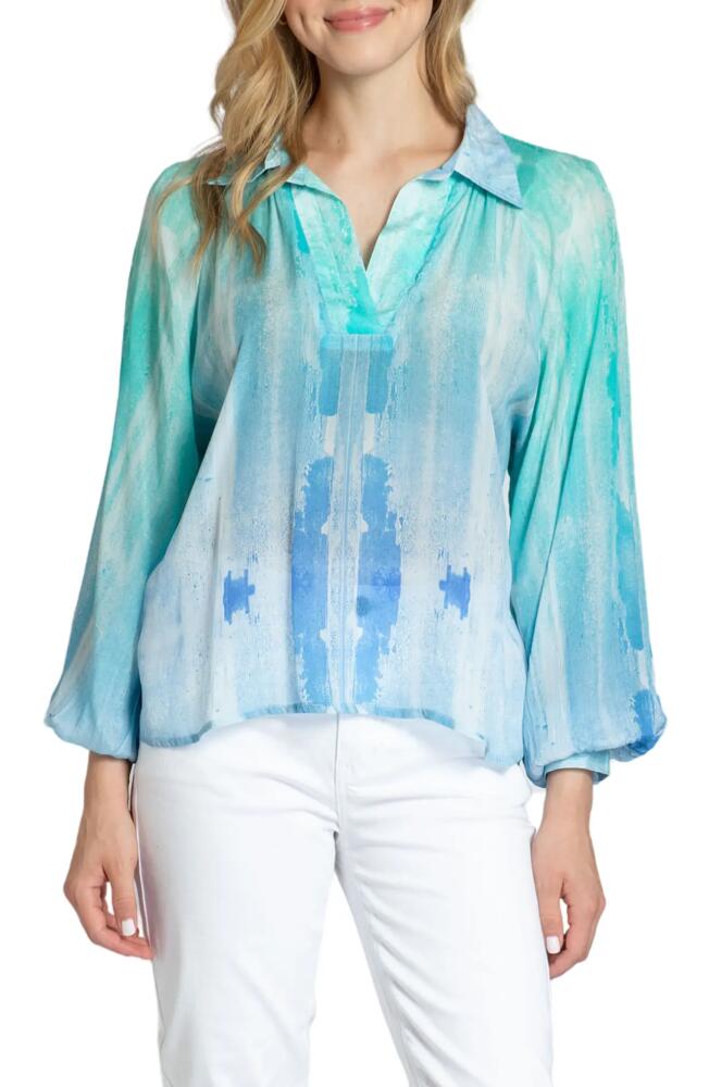 APNY Watercolor Print Chiffon Popover Top in Turquoise Multi Cover