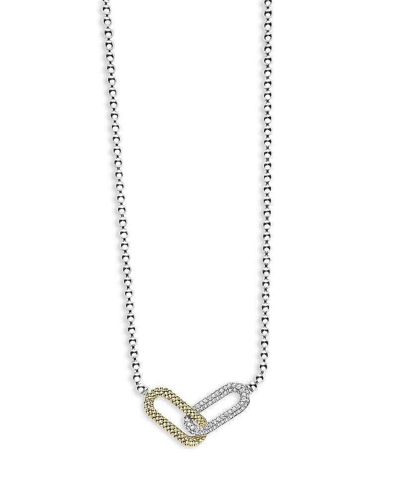 Lagos 18K Yellow Gold & Sterling Silver Caviar Lux-Clip Diamond Bead Link Necklace, 16-18 - Exclusive Cover