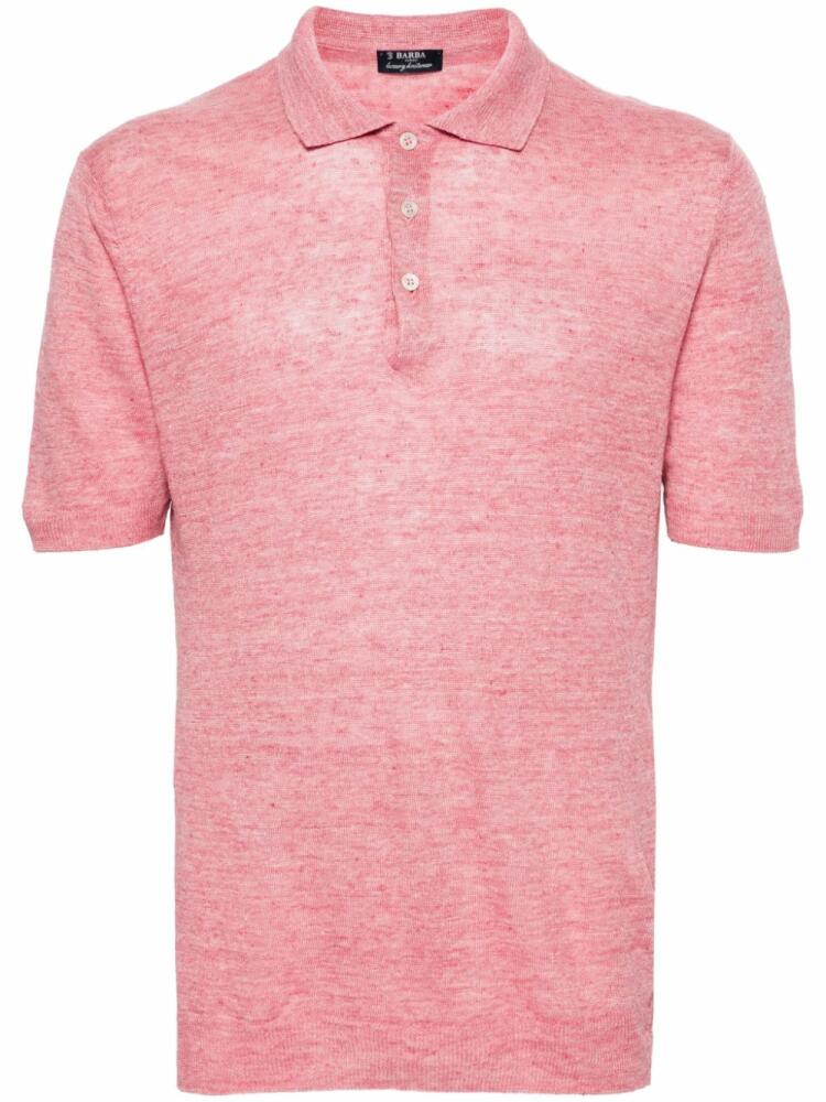 Barba mélange linen polo shirt - Pink Cover