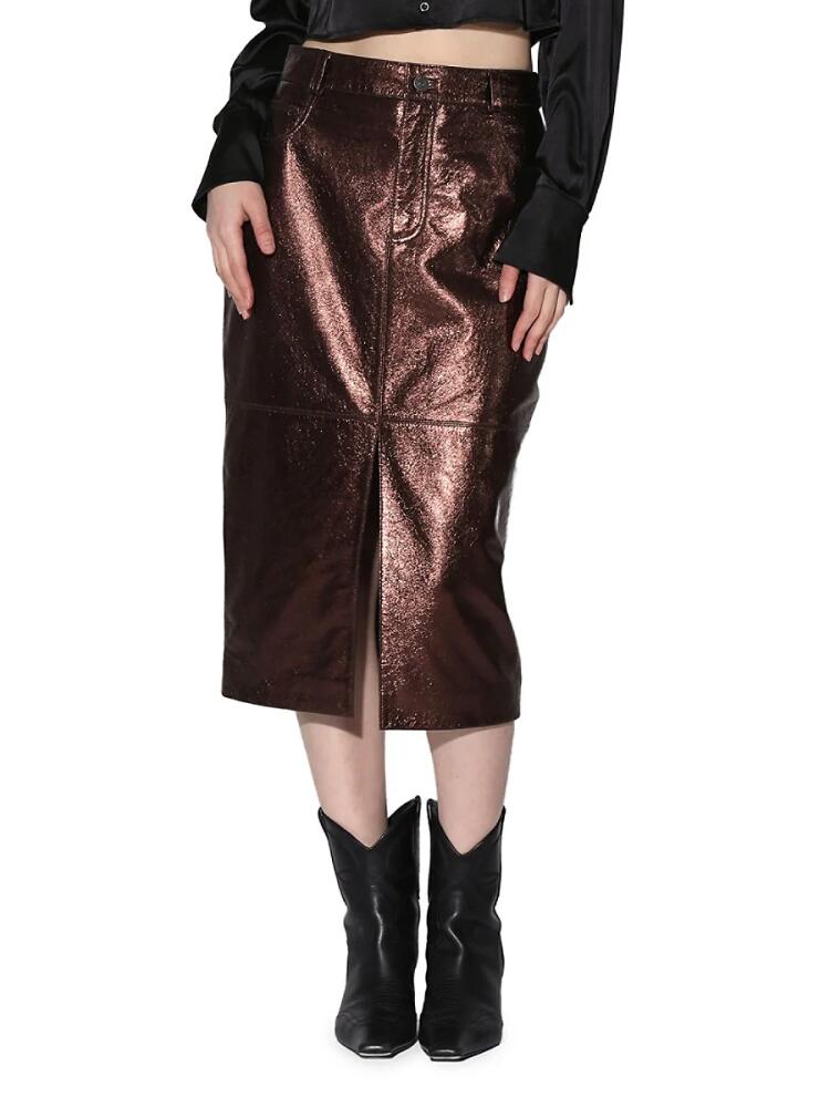 Walter Baker Women's Glynice Metallic Leather Midi Skirt - Bronze Cover