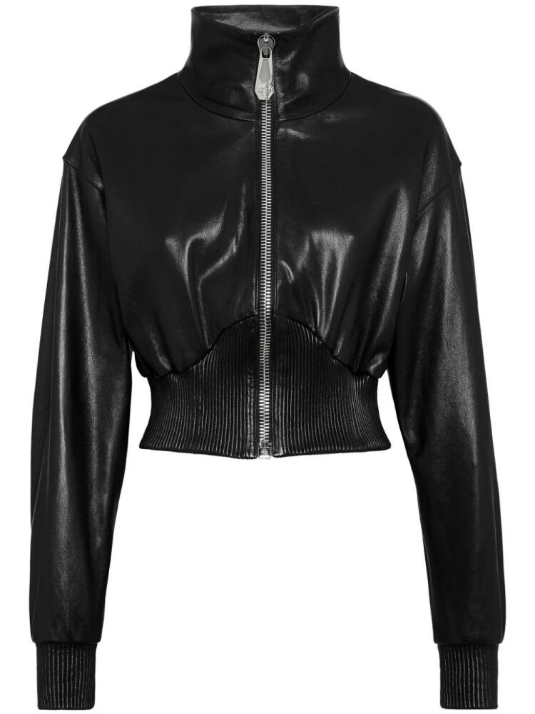 Philipp Plein logo-plaque leather bomber jacket - Black Cover