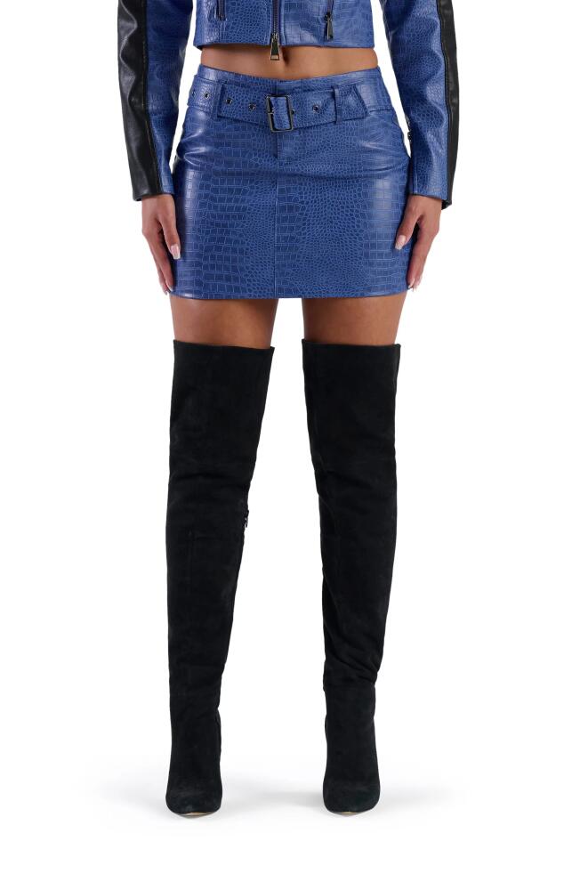 Naked Wardrobe Buckle Up Croc Embossed Miniskirt in Dark Blue Cover