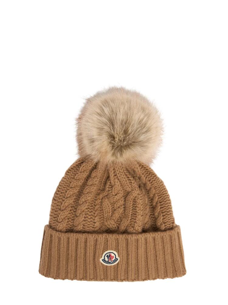 MONCLER Virgin Wool Blend Beanie W/ Pompom Cover