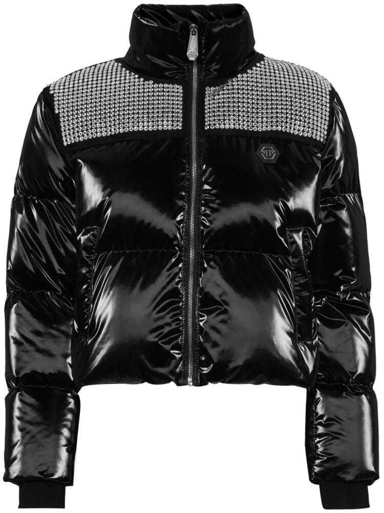 Philipp Plein crystal-embellished cropped puffer jacket - Black Cover