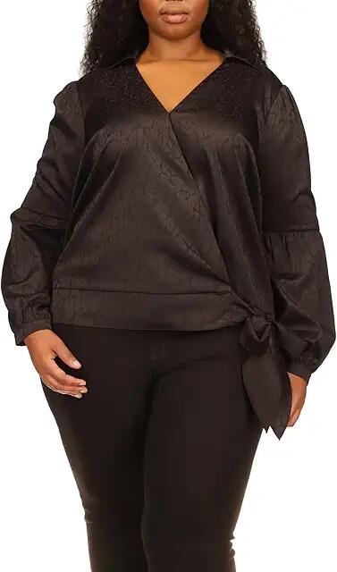 MICHAEL Michael Kors Plus Size Cheetah Jacquard Wrap Top (Black) Women's Clothing Cover