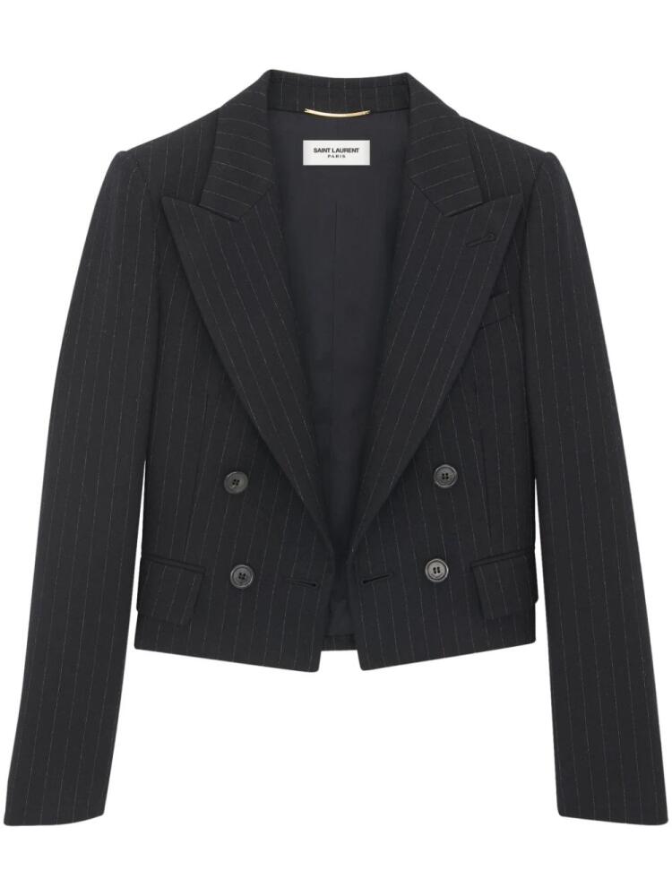 Saint Laurent pinstripe-pattern wool crop blazer - Black Cover