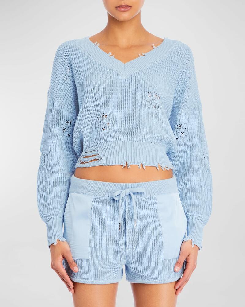 SER.O.YA Syd Distressed Cotton Knit Sweater Cover