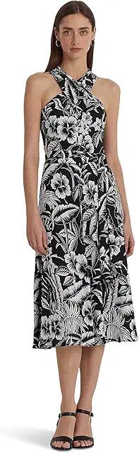 Lauren Ralph Lauren Floral Georgette Halter Dress (Black/White) Women's Dress Cover