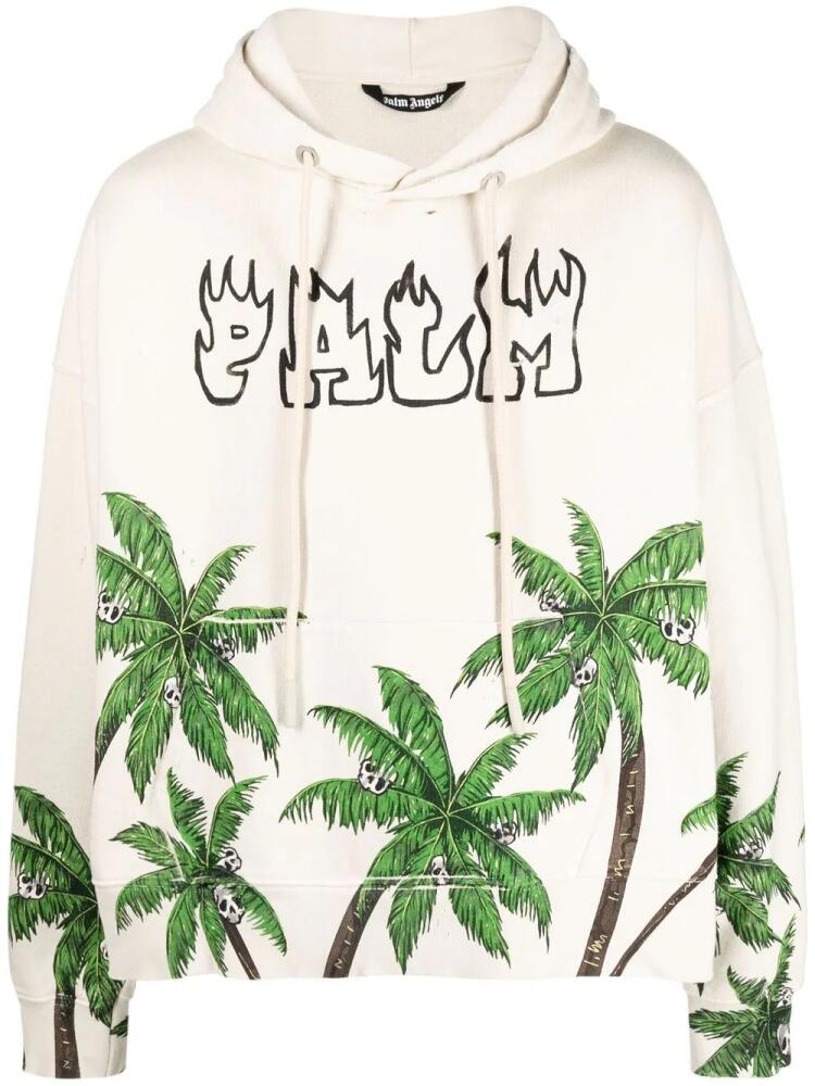 Palm Angels logo-print long-sleeve hoodie - Neutrals Cover