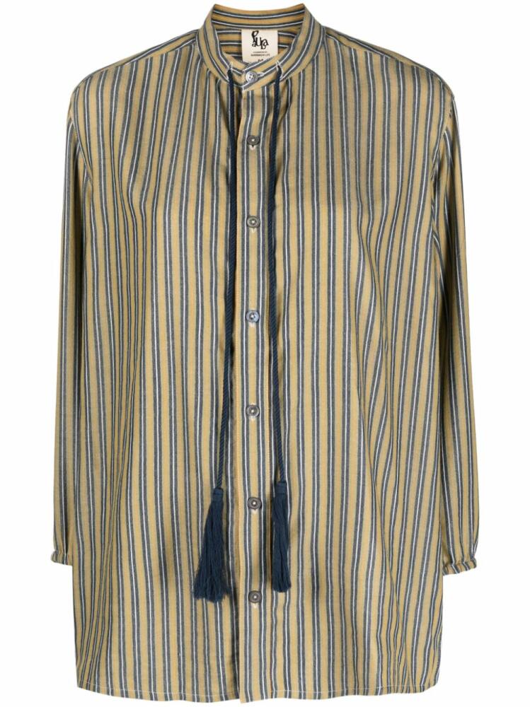 PAULA tassel-detail striped shirt - Green Cover