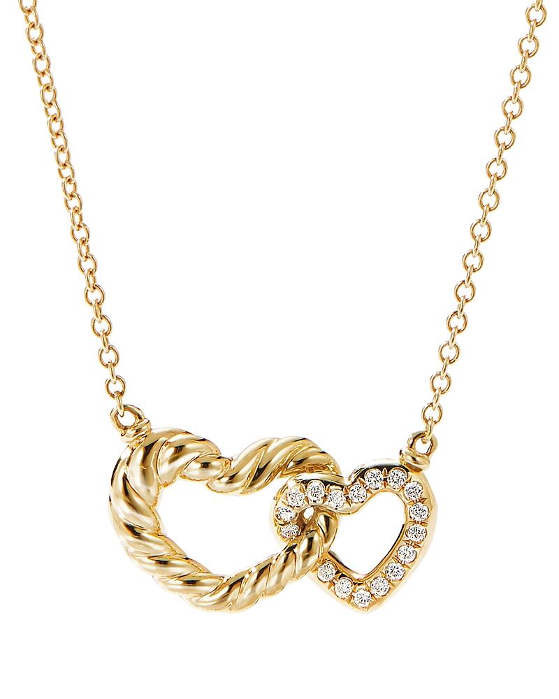 David Yurman Cable Double Heart Pendant Necklace with 18K Yellow Gold with Pave Diamonds, 18 Cover