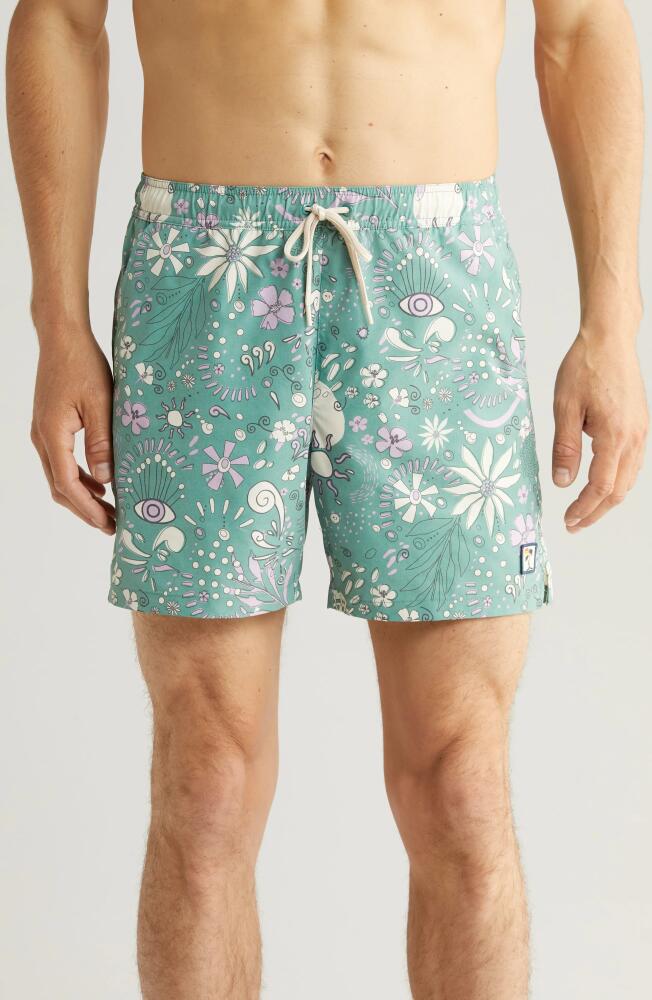 Marine Layer Floral Mechanical Stretch Swim Trunks in Green Floral Print Cover