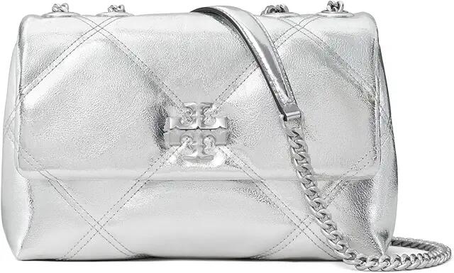 Tory Burch Kira Metallic Diamond Quilt Small Convertible Shoulder Bag (Silver) Shoulder Handbags Cover